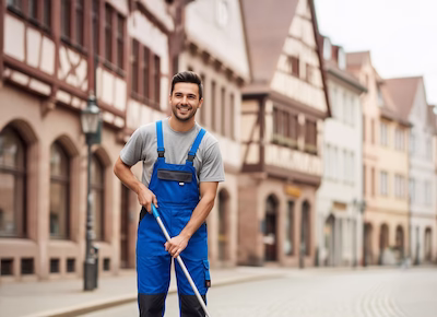 Hausmeister bei der Arbeit mit tonns